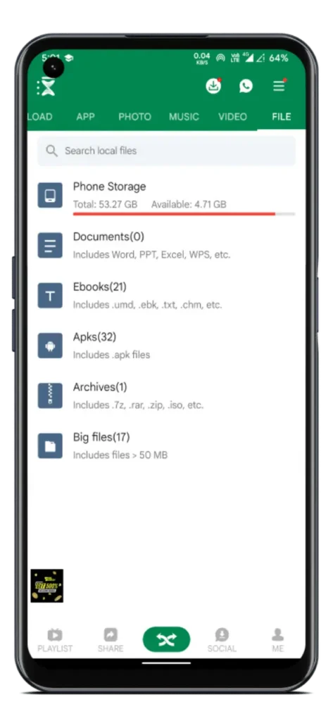 xender app device storage info