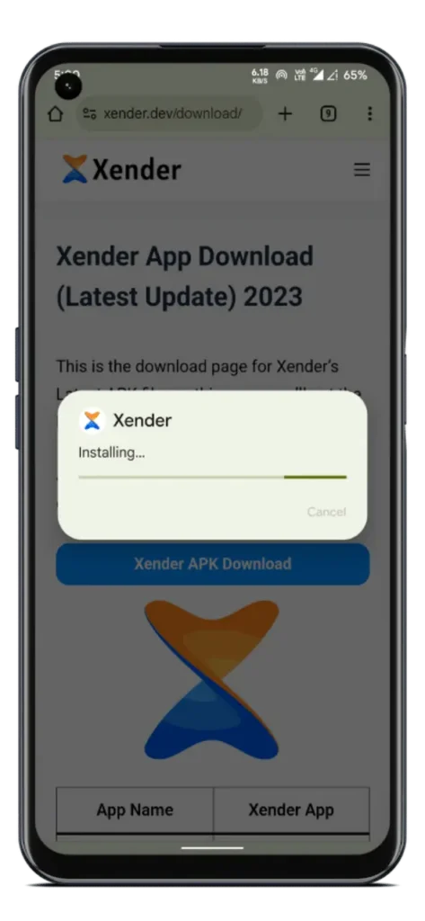 xender apk installing